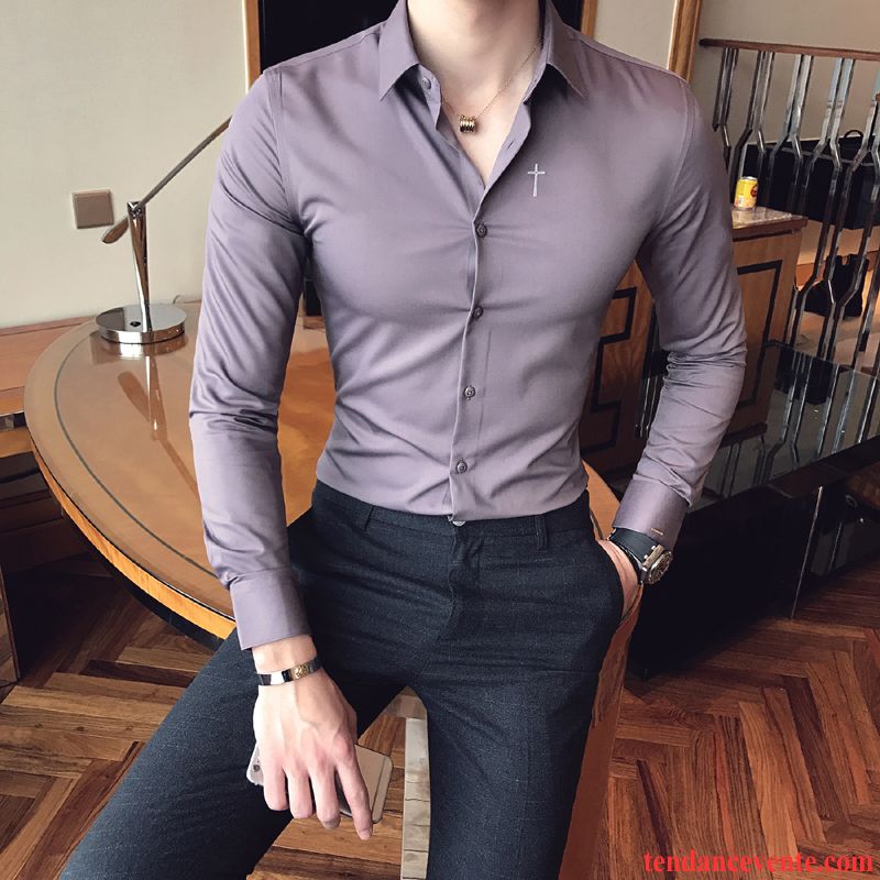 Chemise A Carreaux Homme Pas Cher L'automne Longues Noir Chemise Tendance Tous Les Assortis De Travail Homme Décontractée Slim Blanc Beau Bronzer