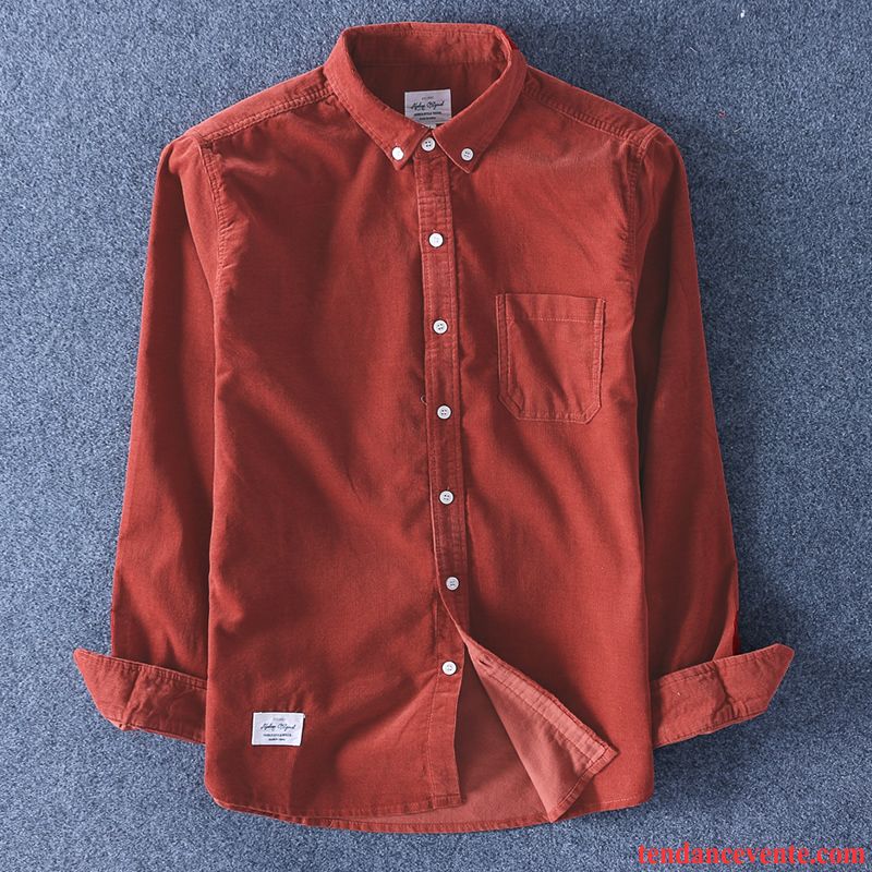 Chemise Couleur Pour Homme Chemise Une Veste Longues Delavé Rouge Printemps Homme Décontractée Rétro Jeunesse Littérature Art