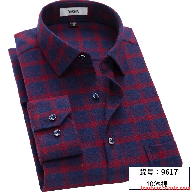 Chemise De Marque Pas Cher Carreaux Bleu Baggy Longues Chemise Homme Épais L'automne Coton Bio