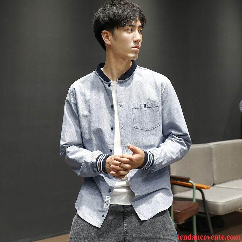 Chemise En Jean Grise Homme Tendance Décontractée Frais Rétro Chemise Homme Cardigan Gris L'automne Pardessus Slim