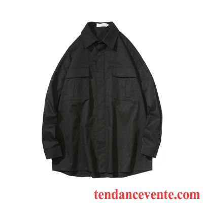 Chemise En Jean Noir Homme Homme Chemise Décontractée Rétro Tous Les Assortis Baggy Simple Longues Rose Tendance Pardessus Rouge Bureau