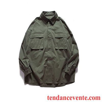 Chemise En Jean Noir Homme Homme Chemise Décontractée Rétro Tous Les Assortis Baggy Simple Longues Rose Tendance Pardessus Rouge Bureau