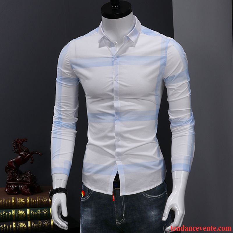 Chemise En Jean Noir Tendance Carreaux Chemise Longues Homme Blanc Décontractée Vert Beau Slim Jeunesse L'automne Chocolat