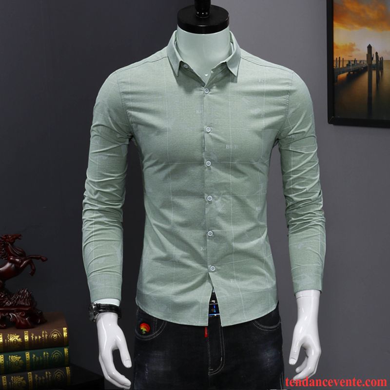 Chemise En Jean Noir Tendance Carreaux Chemise Longues Homme Blanc Décontractée Vert Beau Slim Jeunesse L'automne Chocolat