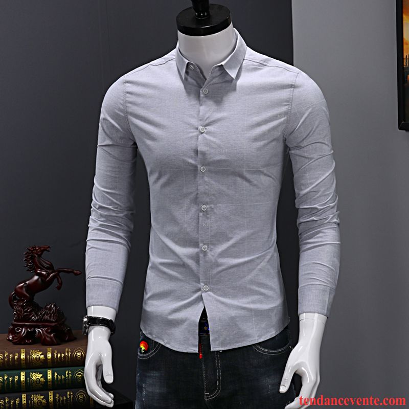 Chemise En Jean Noir Tendance Carreaux Chemise Longues Homme Blanc Décontractée Vert Beau Slim Jeunesse L'automne Chocolat