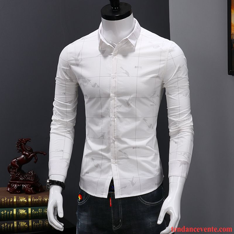 Chemise En Jean Noir Tendance Carreaux Chemise Longues Homme Blanc Décontractée Vert Beau Slim Jeunesse L'automne Chocolat