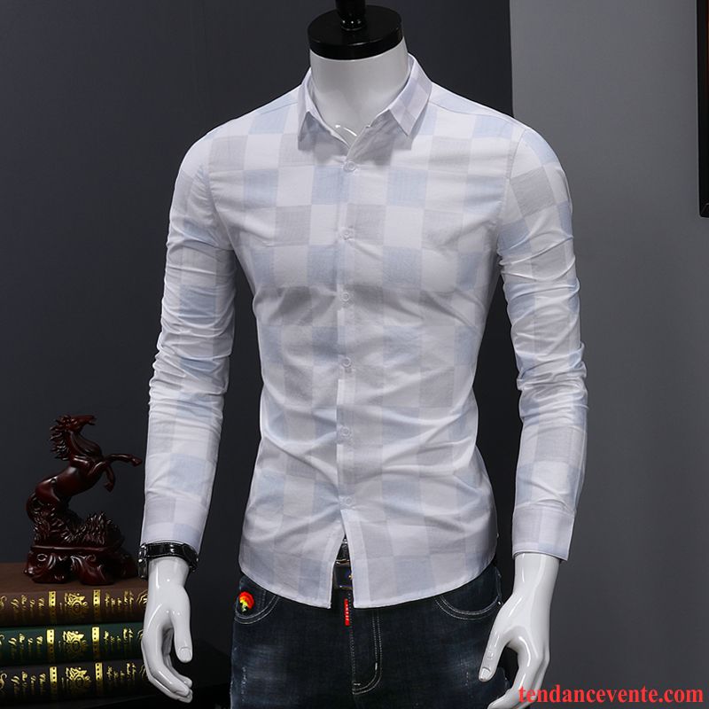 Chemise En Jean Noir Tendance Carreaux Chemise Longues Homme Blanc Décontractée Vert Beau Slim Jeunesse L'automne Chocolat