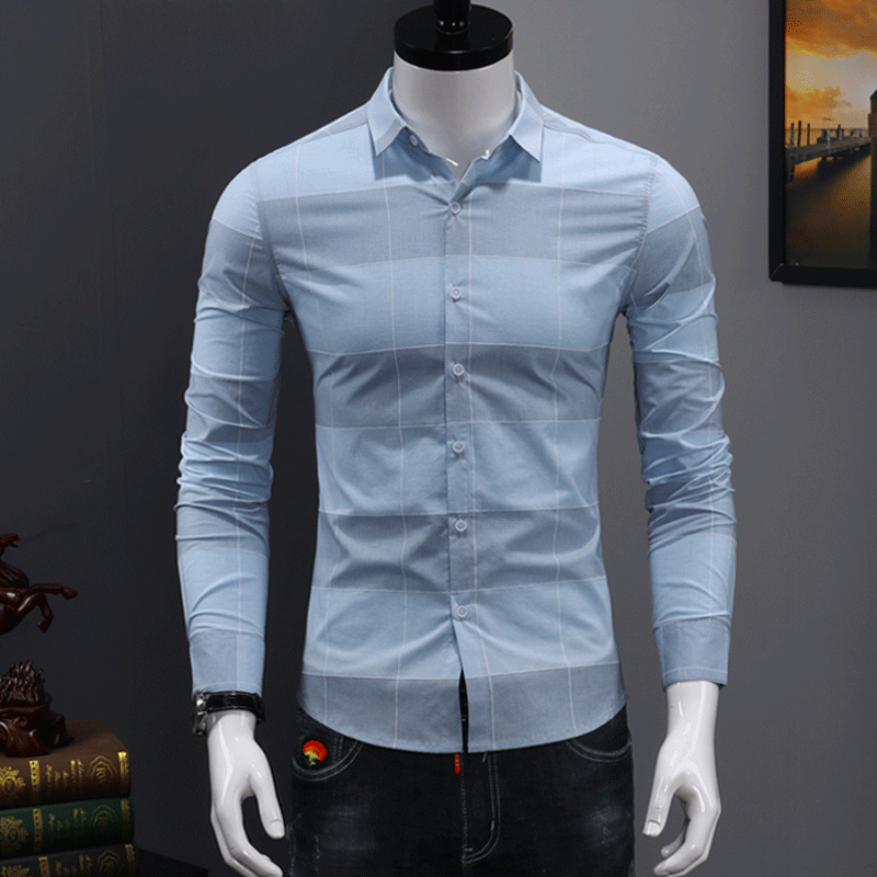 Chemise En Jean Noir Tendance Carreaux Chemise Longues Homme Blanc Décontractée Vert Beau Slim Jeunesse L'automne Chocolat