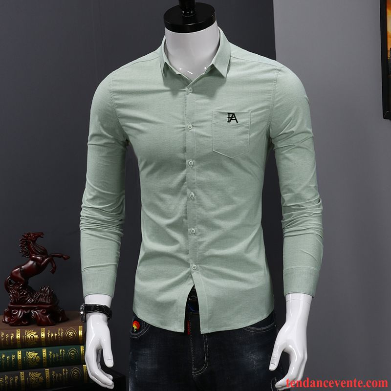 Chemise En Jean Noir Tendance Carreaux Chemise Longues Homme Blanc Décontractée Vert Beau Slim Jeunesse L'automne Chocolat