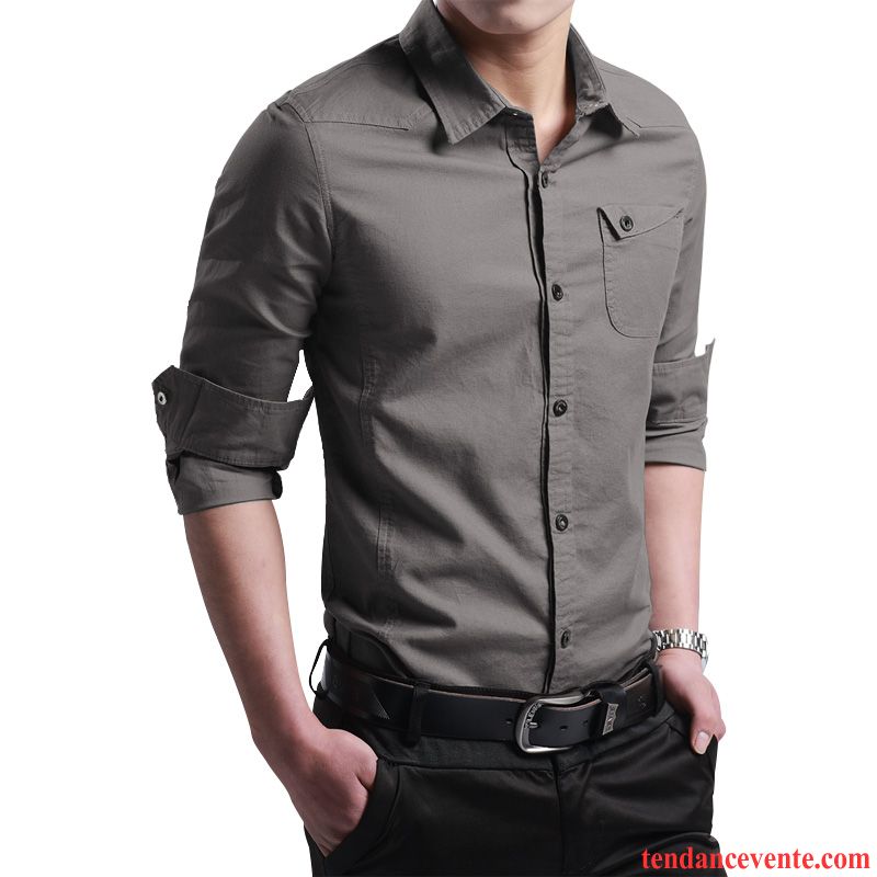 Chemise Grise Homme Homme Tendance Slim Chemise Décontractée De Travail Pure Blanc Légère Longues Jeunesse L'automne Saumon