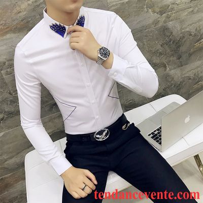 Chemises Cintrées Pour Homme Noir Chemise Tendance Tous Les Assortis Broderie Jeunesse Longues Homme Personnalité Slim L'automne Britanique Violet