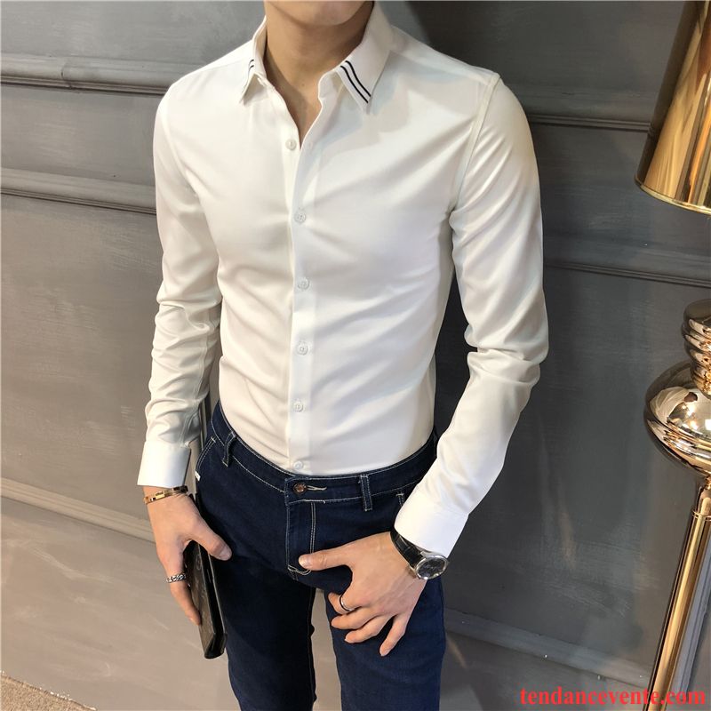 Chemises Grande Taille Chemise Slim Tendance Longues Robe Noir Beau Homme De Travail Blanc Décontractée Mariée Saphir