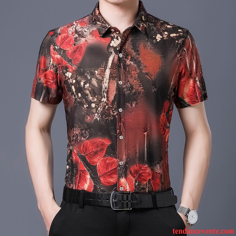 Chemises Homme Décontractée De Travail Rétro Motif Été Fleur Impression Or
