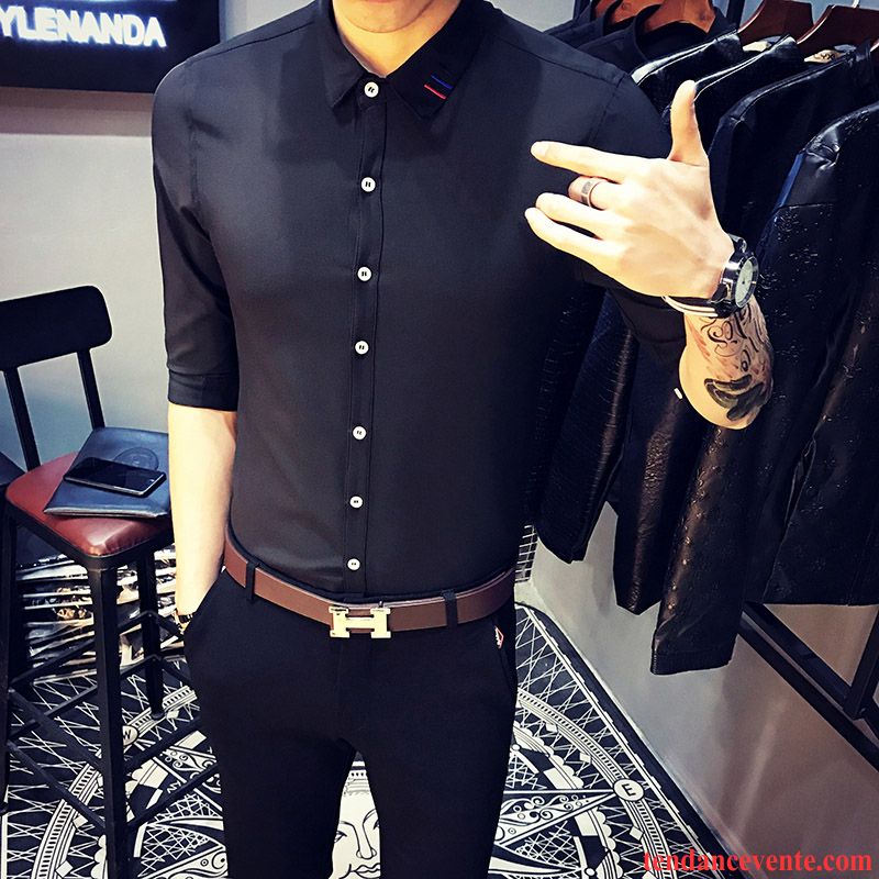 Chemises Homme Décontractée Manche Slim Tendance Courte Une Veste Noir