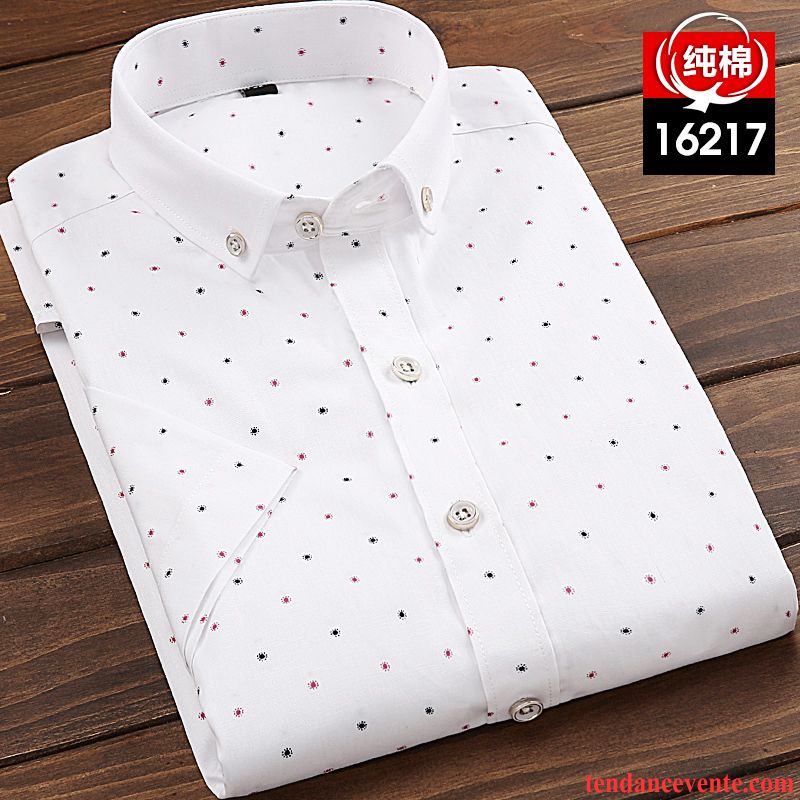 Chemises Homme Légère Courte Coton Bio Été Jeunesse Impression Blanc