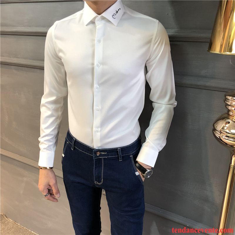 Chemises Homme Professionnel Beau Longues De Travail Slim Travailler Blanc