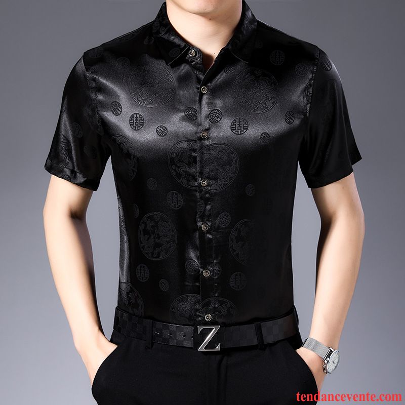 Chemises Homme Style Chinois Mode Décontractée Courte Été Taillissime Noir