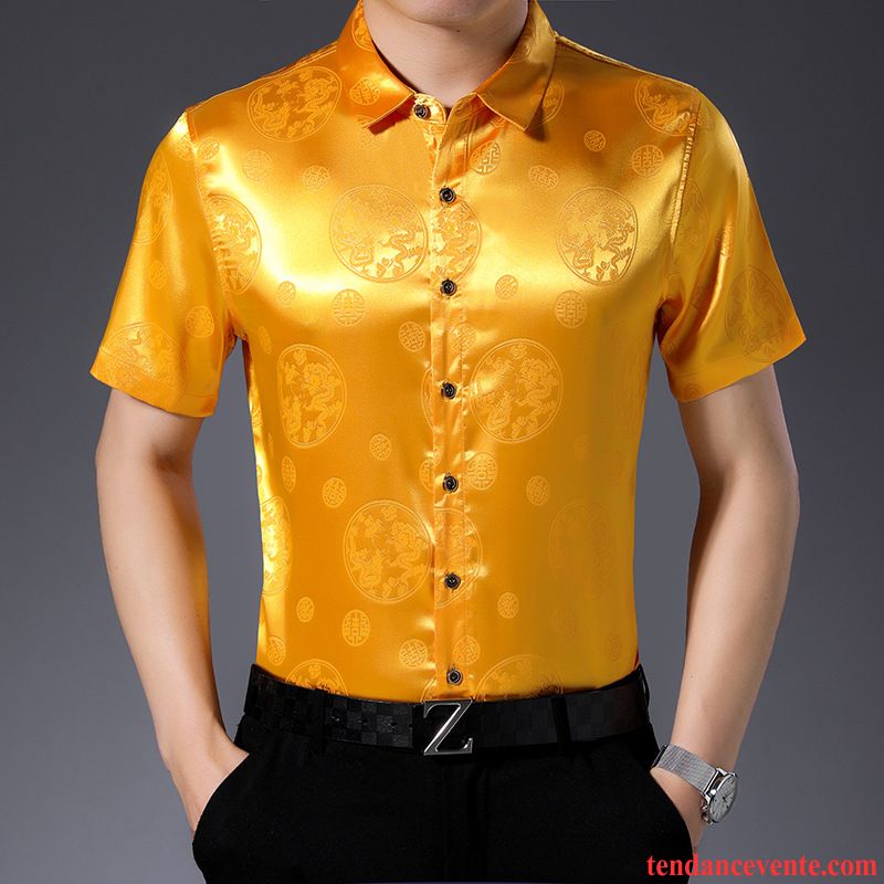 Chemises Homme Style Chinois Mode Décontractée Courte Été Taillissime Noir