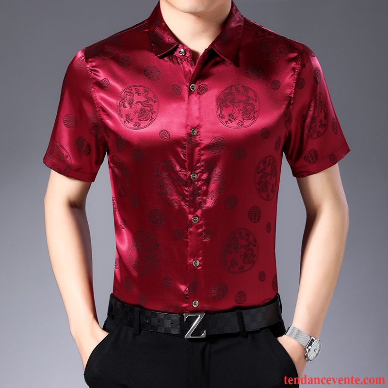 Chemises Homme Style Chinois Mode Décontractée Courte Été Taillissime Noir