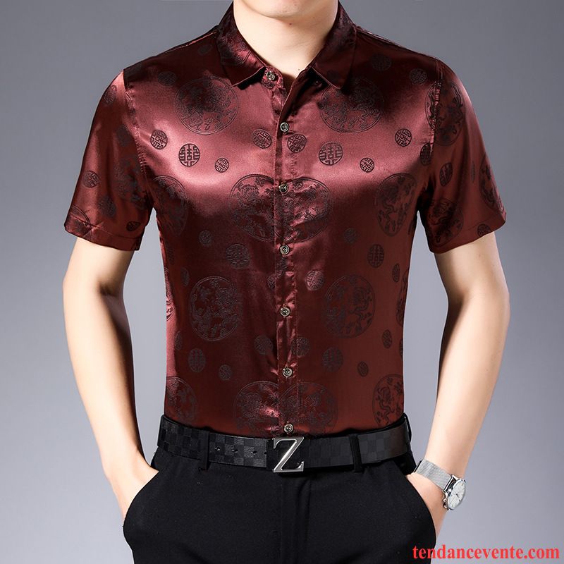 Chemises Homme Style Chinois Mode Décontractée Courte Été Taillissime Noir