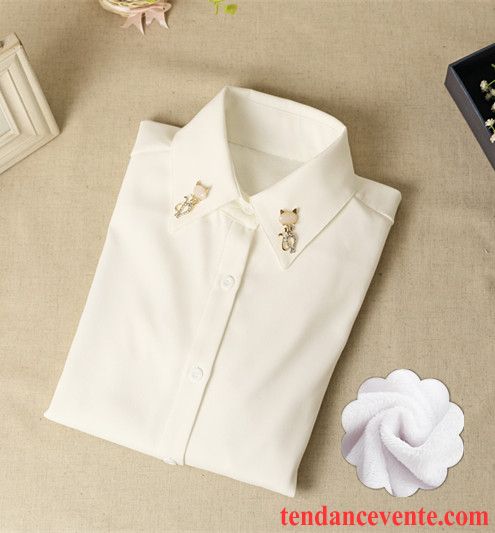 Chemisiers Femme Chauds Professionnel Matelassé Plus De Velours Renforcé Longues Blanc Rouge