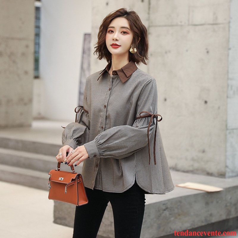 Chemisiers Femme Chemise Dame L'automne Désign Carreaux Baggy Gris