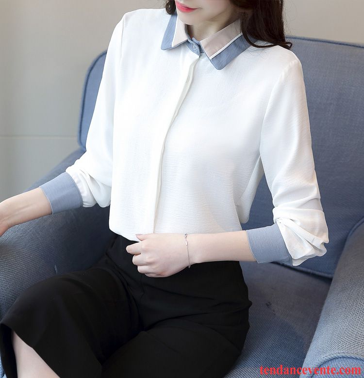 Chemisiers Femme Chemise Décontractée Mousseline De Soie Tempérament Longues Une Veste Bleu Blanc