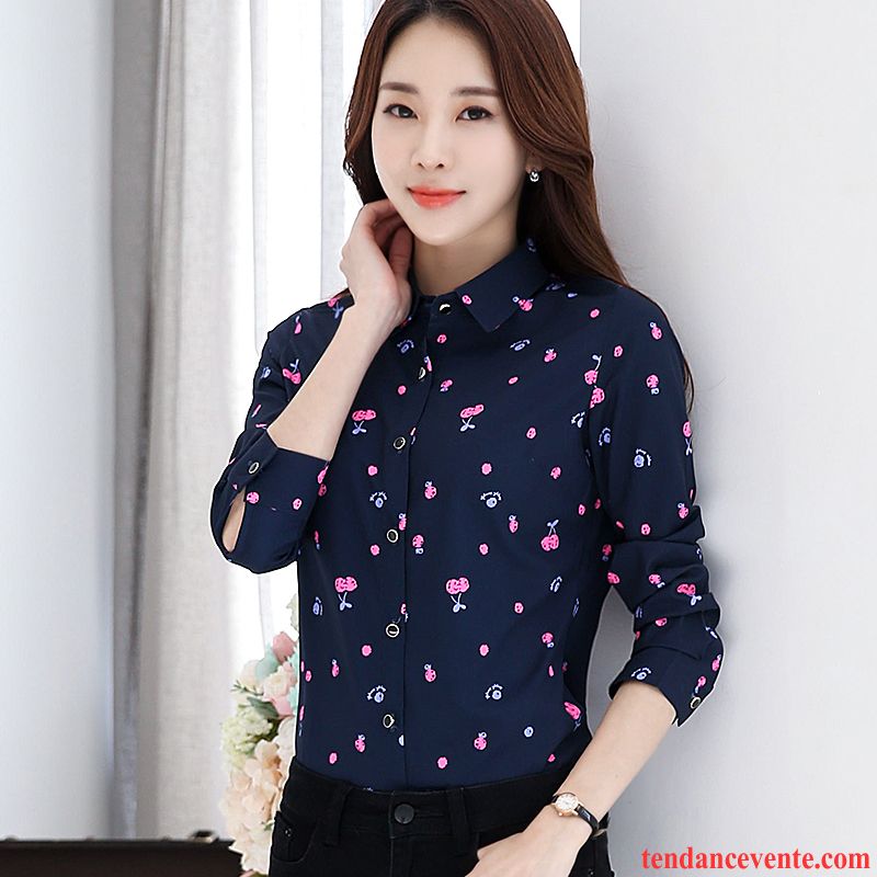 Chemisiers Femme Chemise Floral Mousseline De Soie Printemps Longues Baggy Impression Rose