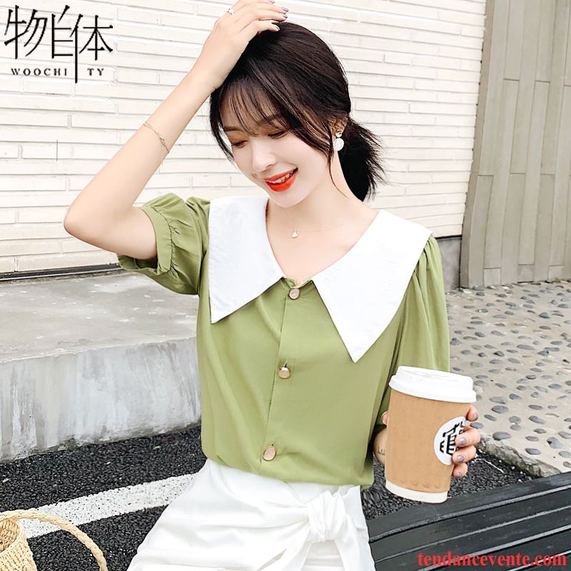 Chemisiers Femme Courte Tendance Mousseline De Soie Une Veste Chemise Ultra Vert