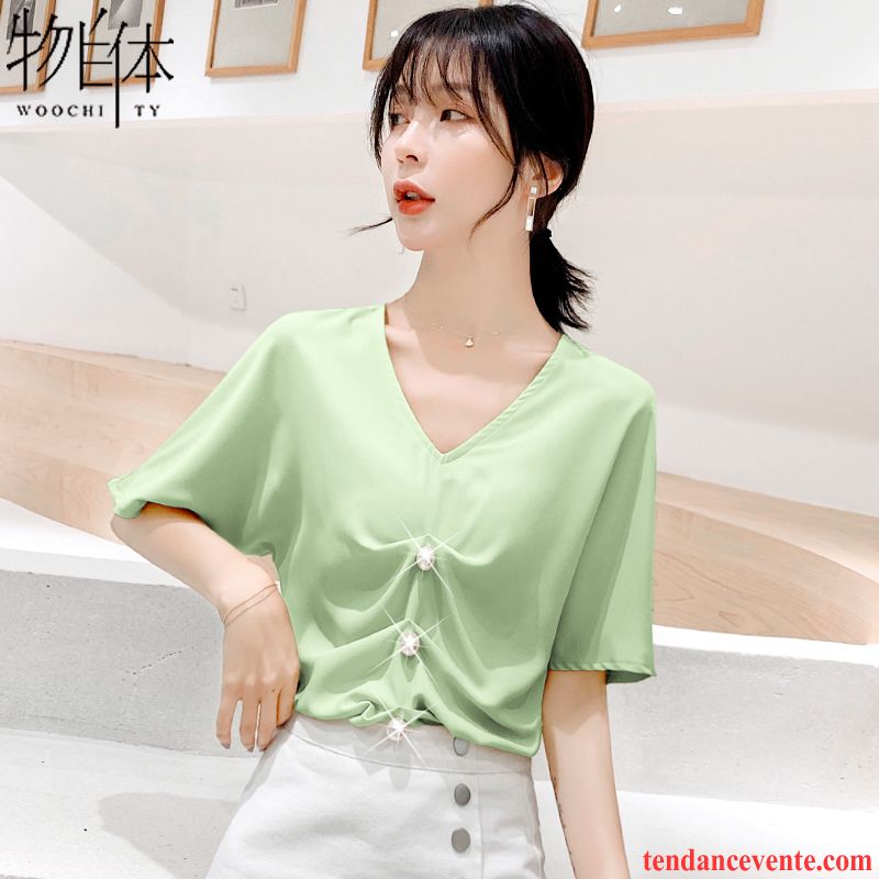 Chemisiers Femme Courte Tendance Mousseline De Soie Une Veste Chemise Ultra Vert