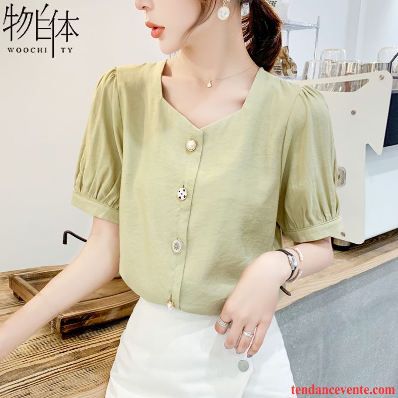 Chemisiers Femme Courte Tendance Mousseline De Soie Une Veste Chemise Ultra Vert