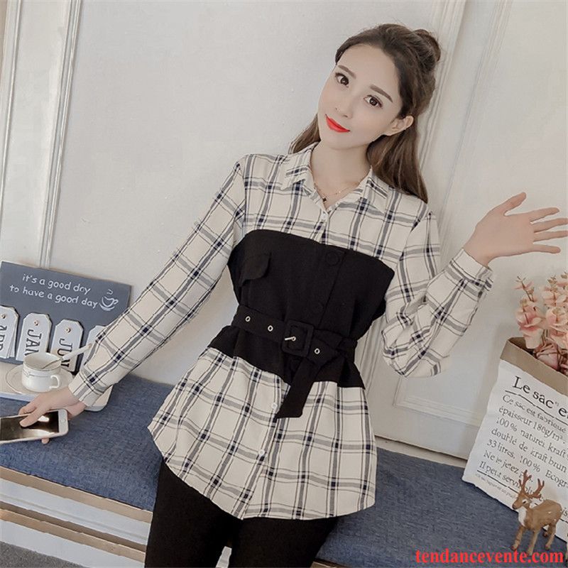 Chemisiers Femme Deux-pièces Carreaux Chemise Une Veste Épissure Nervurées Marron