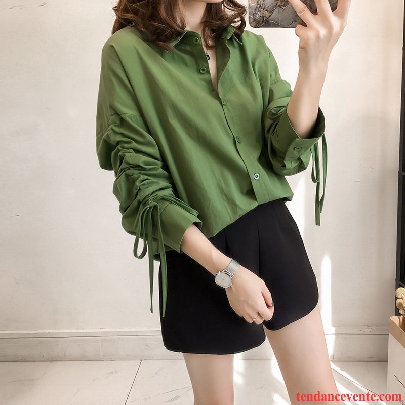 Chemisiers Femme Mince Printemps Baggy Chemise Désign Longues Vert