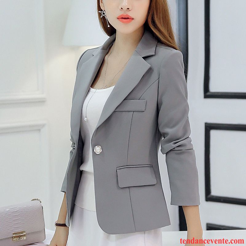 Costumes Blazer Femme Couleur Pardessus Slim Mince Été Longues Pure Gris