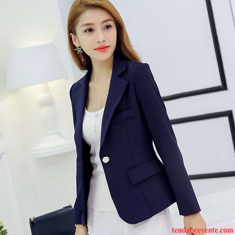 Costumes Blazer Femme Couleur Pardessus Slim Mince Été Longues Pure Gris