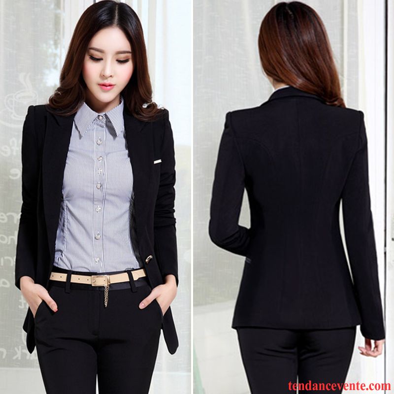 Costumes Blazer Femme Longue L'automne Professionnel Longues Printemps Une Veste Noir