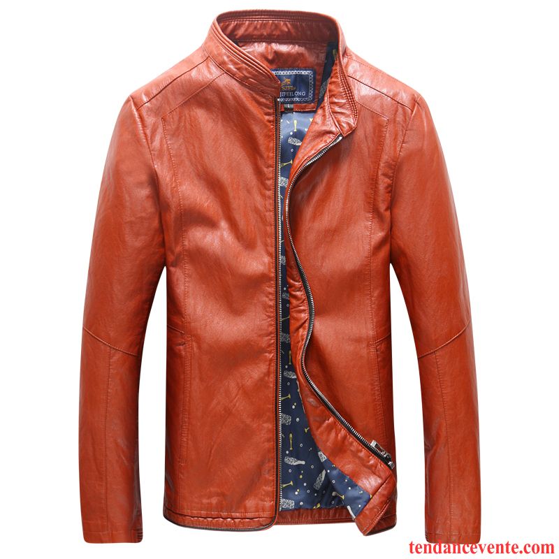 Cuir Homme Blouson Veste Renforcé Pu Pardessus Cuir Homme Hiver Jeunesse Col Mandarin Plus De Velours Slim Pierre