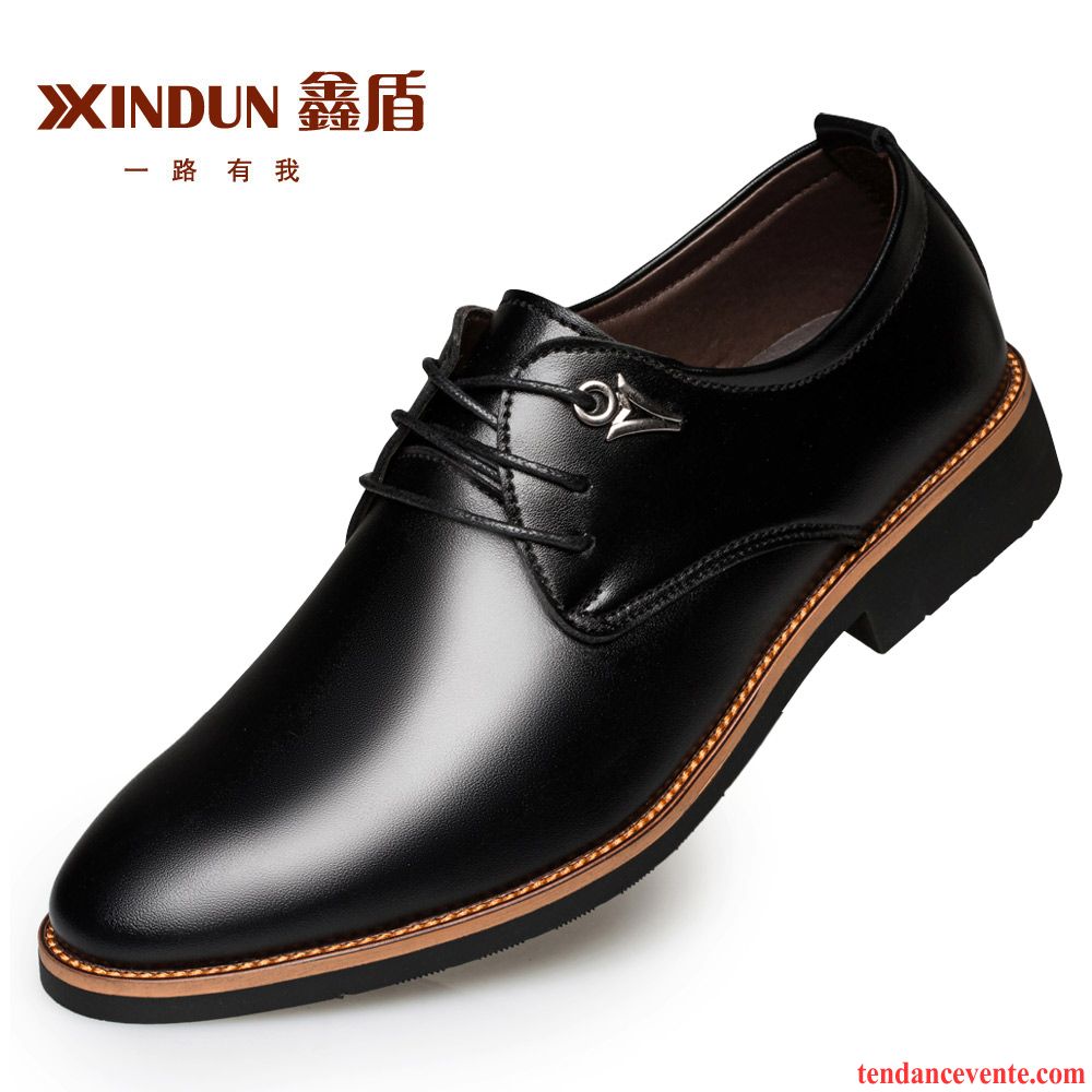 Derbies A Talon Noir Décontractée Angleterre Plus De Velours Entreprise Homme Tendance Hiver Cuir Véritable Jeunesse Noir Pointe Pointue