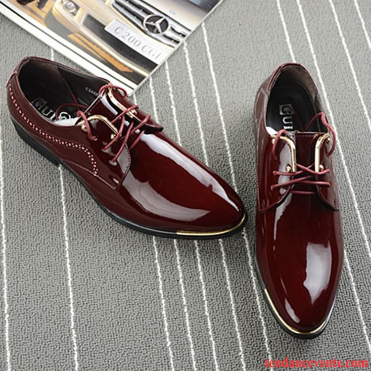 Derbies Cavalières Cuir Homme Entreprise Homme Jeunesse Mariée Tendance Décontractée Cuir Verni Angleterre Rouge Pointe Pointue Lilas