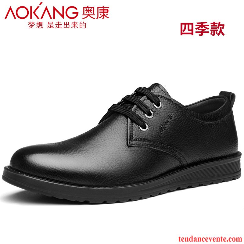 Derbies Cuir Homme Noir Angleterre Cuir Véritable Bout Rond Entreprise Respirant Printemps Homme Laçage Décontractée Semelle Doux Écarlate