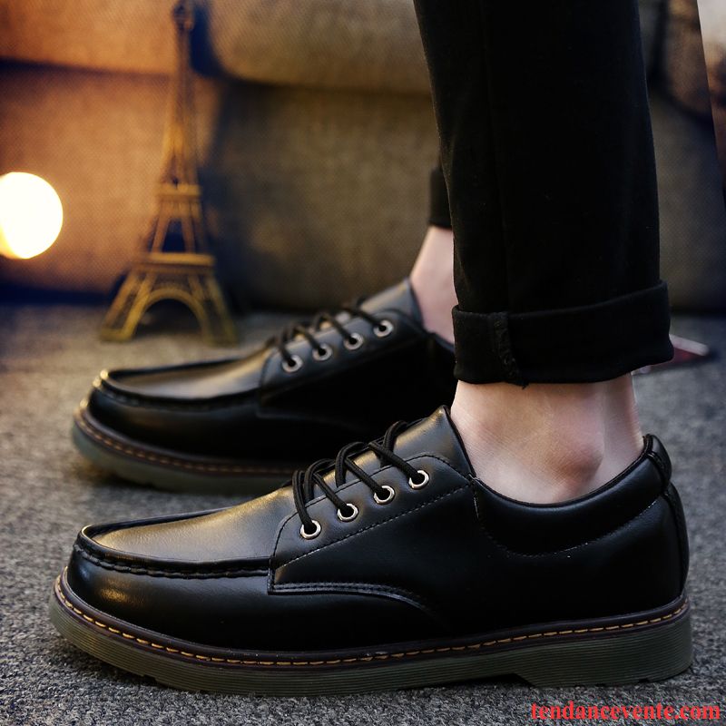 Derbies Cuir Homme Noir Bout Rond Jeunesse Printemps Tendance Chaussures De Skate Augmenté Angleterre Homme Étudiant Décontractée Saumon