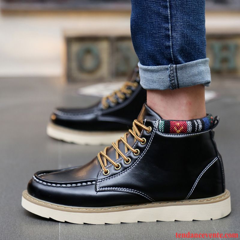 Derbies Cuir Homme Noir Bout Rond Jeunesse Printemps Tendance Chaussures De Skate Augmenté Angleterre Homme Étudiant Décontractée Saumon