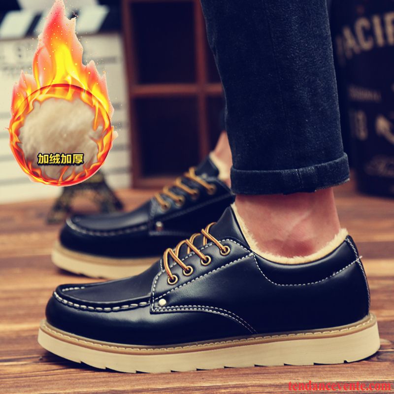 Derbies Cuir Homme Noir Bout Rond Jeunesse Printemps Tendance Chaussures De Skate Augmenté Angleterre Homme Étudiant Décontractée Saumon