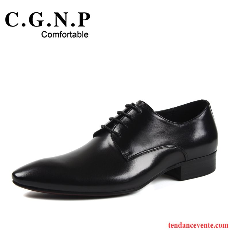 Derbies Cuir Homme Noir Homme Cuir Véritable Angleterre Entreprise Pointe Pointue Laçage Chaussures De Mariage Respirant Tendance Noir Vente