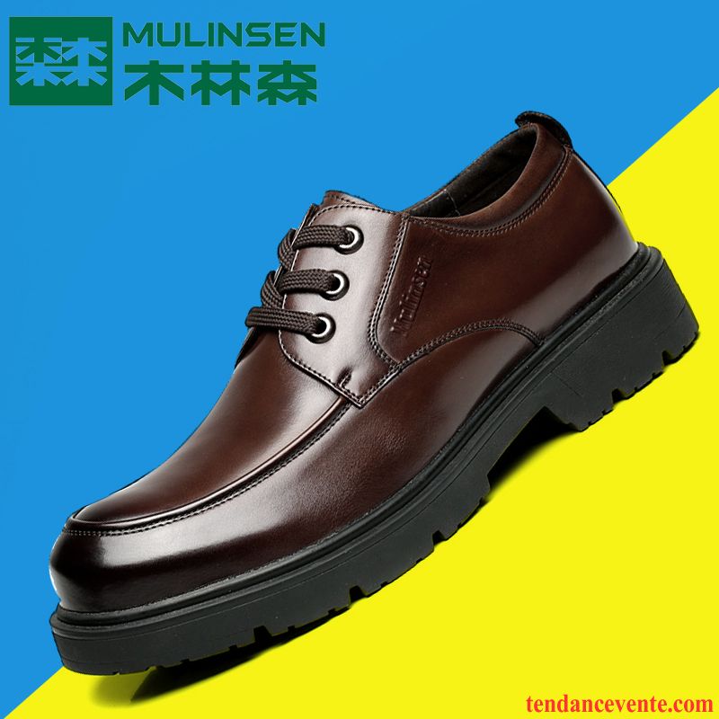 Derbies Cuir Homme Pas Cher Jeunesse Cuir Véritable Homme Tendance Angleterre Printemps Entreprise Augmenté Semelle Épaisse Laçage Marine