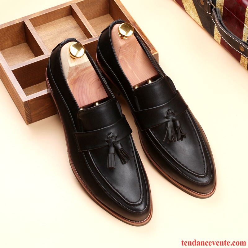 Derbies Cuir Noires Plates Pompon Homme Mode Décontractée Jeunesse Tendance Pointe Pointue L'automne Angleterre Marron