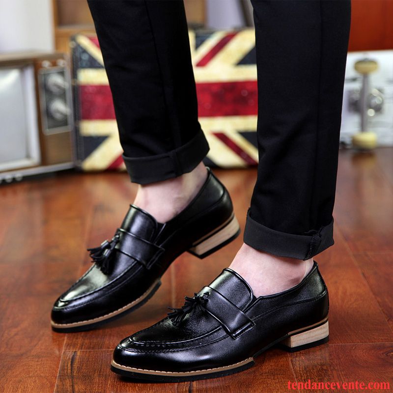 Derbies Cuir Noires Plates Pompon Homme Mode Décontractée Jeunesse Tendance Pointe Pointue L'automne Angleterre Marron