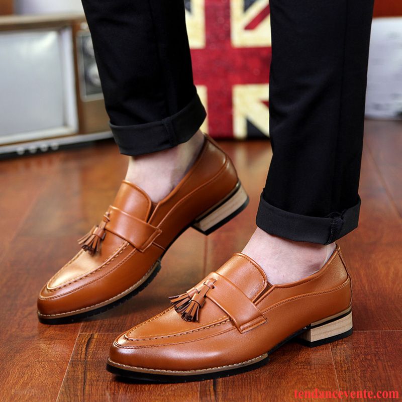 Derbies Cuir Noires Plates Pompon Homme Mode Décontractée Jeunesse Tendance Pointe Pointue L'automne Angleterre Marron