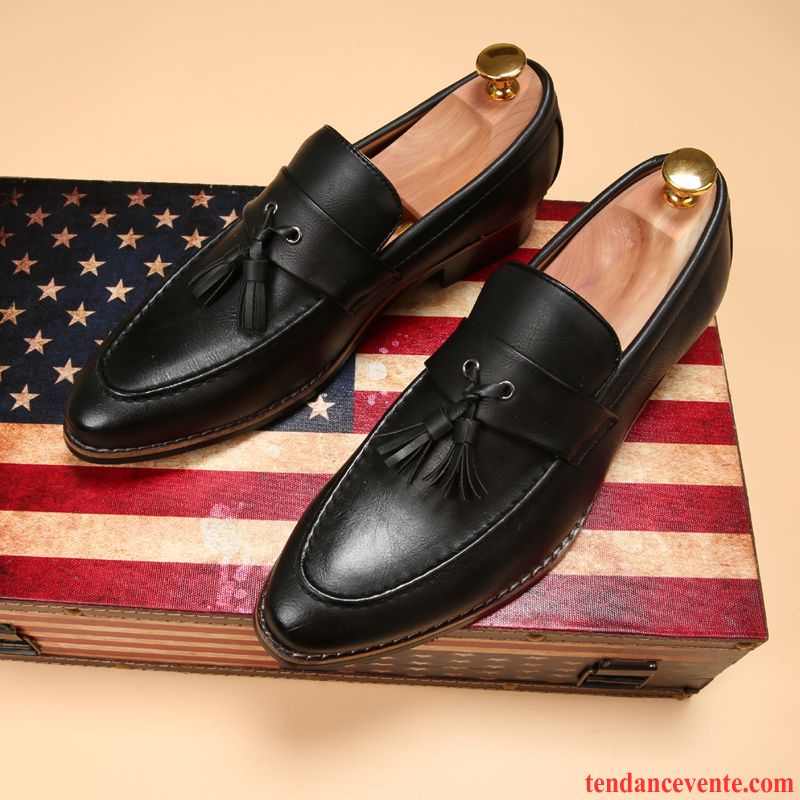 Derbies Cuir Noires Plates Pompon Homme Mode Décontractée Jeunesse Tendance Pointe Pointue L'automne Angleterre Marron