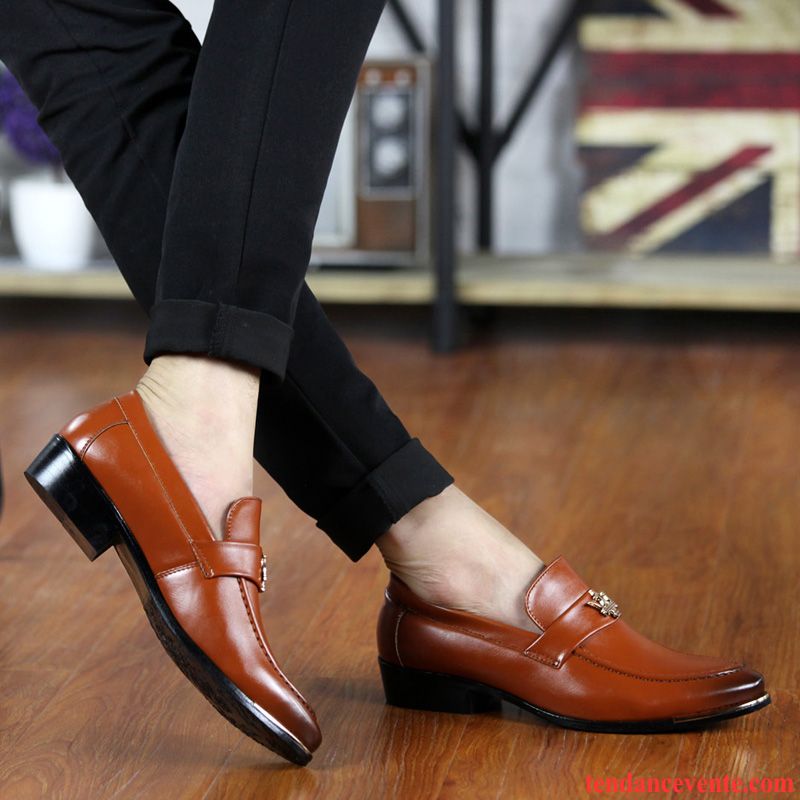 Derbies Cuir Noires Plates Pompon Homme Mode Décontractée Jeunesse Tendance Pointe Pointue L'automne Angleterre Marron